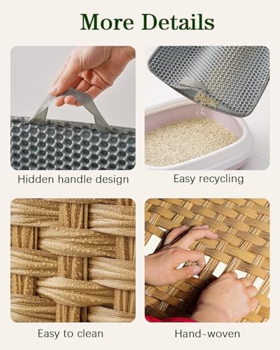 SETVSON Cat Litter Box Enclosure, Extra Large Hidden PE Rattan Natural - Image 4