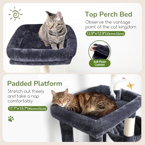 Globlazer 52in Cat Tree Tower for Indoor Cats, 2 Condos, Dark Grey - Image 3