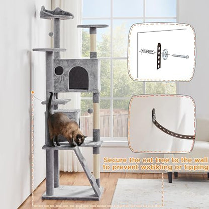 Yaheetech 80in XL Multi-Level Cat Tree, Double Caves, Sisal Posts - Image 5