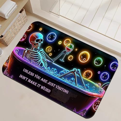 Punk Skull Bathroom Rugs Thin Bath Mat Non Slip Washable, Rubber Backing Quick by NSMNSM