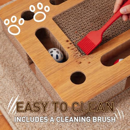 OHMU Interactive Cat Scratcher Toy, Wooden Puzzle Scratch Board - Image 6