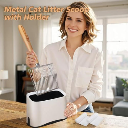 Cat Litter Scoop with Holder Stand, Poop Scooper with Waste Can, Refill Bag - Image 4