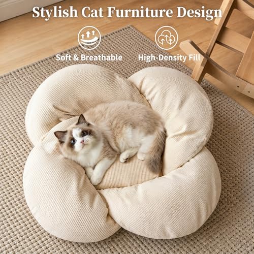 PACHIRA Elevated Cat Bed Wooden, Cat Couch Fluffy, Cat Sofa Flower - Image 2
