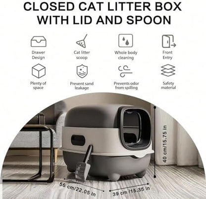 Cat Foldable Litter Box with Lid & Scoop – Middle Enclosed Anti-Splashing - Image 5