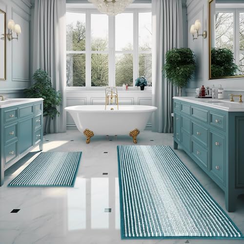 BSICPRO Bathroom Rugs Sets 2 Piece, Non Slip Striped Bath Mats by BSICPRO