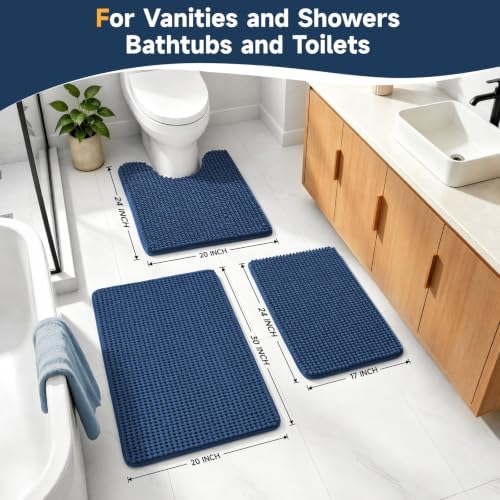Ophanie Navy Blue Bathroom Rugs Sets 3 Piece, Soft Chenille Bath Mat, Non Slip - Image 4