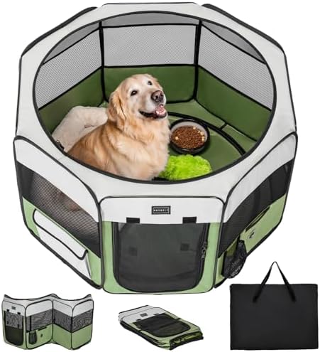 PETSFIT Portable Dog Playpen 45", Removable Waterproof Mat, Zippered Roof by Petsfit