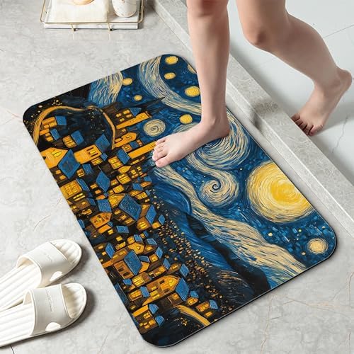 Bathroom Rug 29.5"x17", Night Sky Village Bath Mat by Unknown