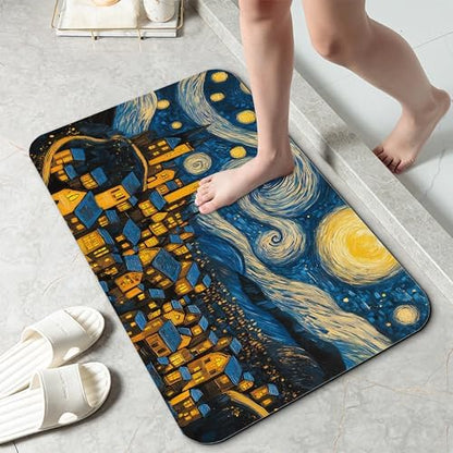 Bathroom Rug 29.5"x17", Night Sky Village Bath Mat by Unknown