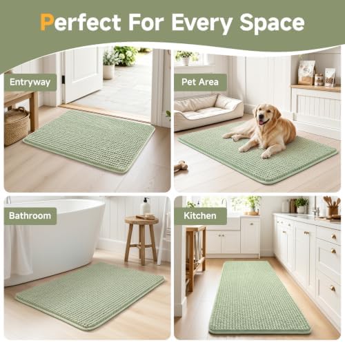 Ophanie Sage Green Bathroom Rugs Sets 3 Piece, Soft Chenille Bath Mat, Non Slip - Image 7