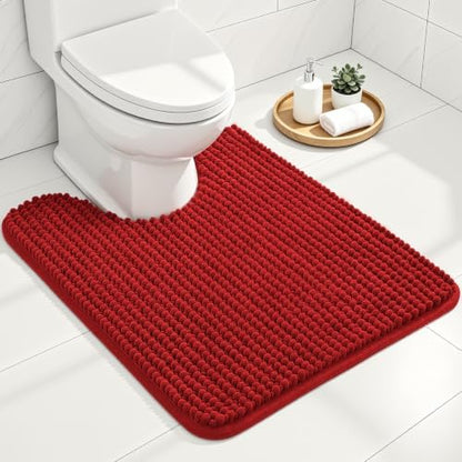 Ophanie Red Toilet Rugs U-Shaped 24x20, Soft Chenille Contour Bath Mat by Ophanie