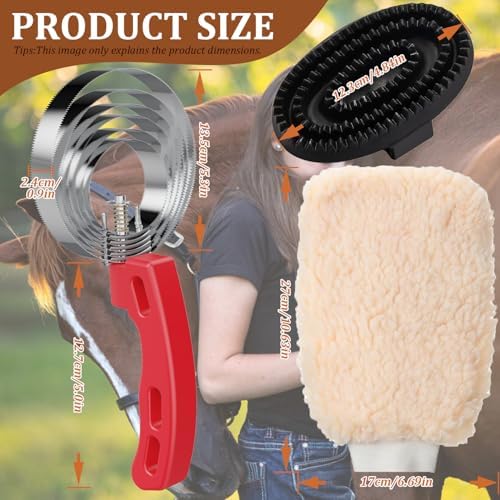Curry Comb Kit, 6 Ring Curry Comb & Horse Grooming Mitts - Image 2