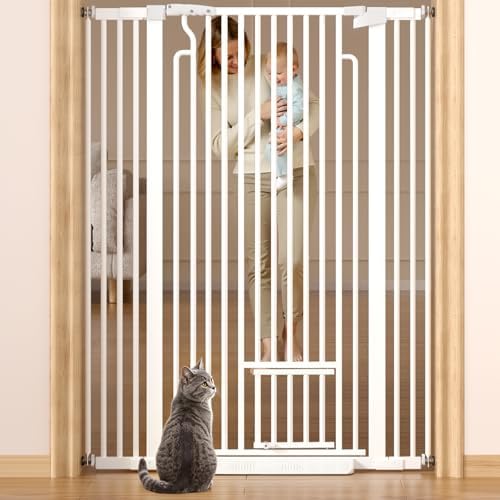 53in Extra Tall Cat Gate for Doorway, 29.5-40.6in Auto Close Pet Gate-White by Ostutry