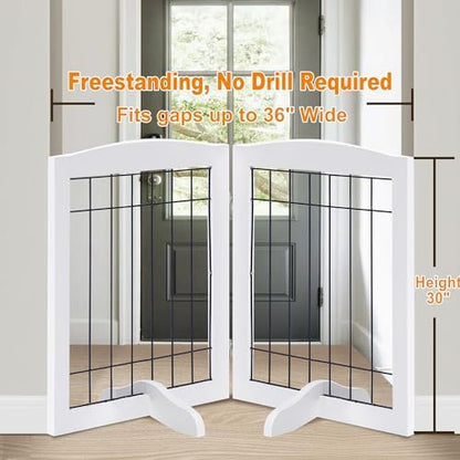LZRS 2-Panel Freestanding Adjustable Wooden Dog Gate—30” Tall Foldable Pet - Image 2