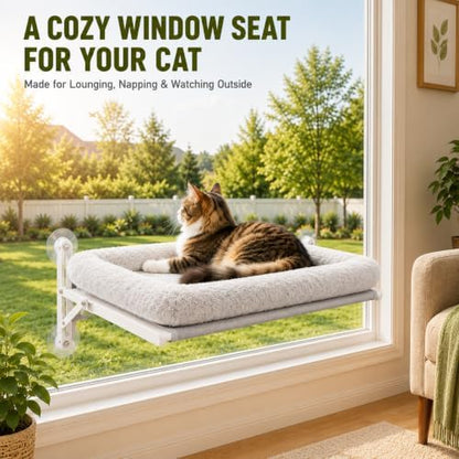 Cat Window Perch, Faux Rabbit Fur Bed - Image 2
