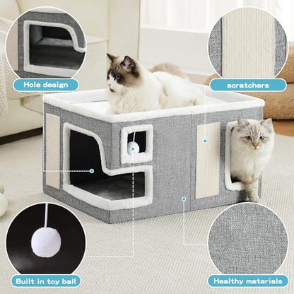 Large Cat Houses for Indoor Cats, Extra Wide Cat Cave Bed - Image 2