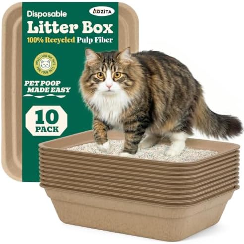 10-Pack Disposable Litter Box for Kitty Cats, Thick & Leak-Proof, Eco-Friendly by AOZITA