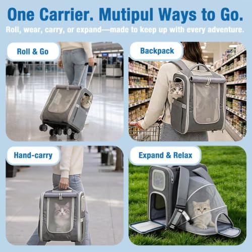 Pet Carrier Backpack with Wheels Rolling - Image 3
