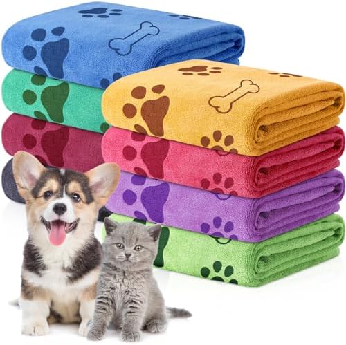 Chumia 8 Pcs Dog Towel for Drying, 18 x 28 Inch, Dog Paw and Bone by Chumia