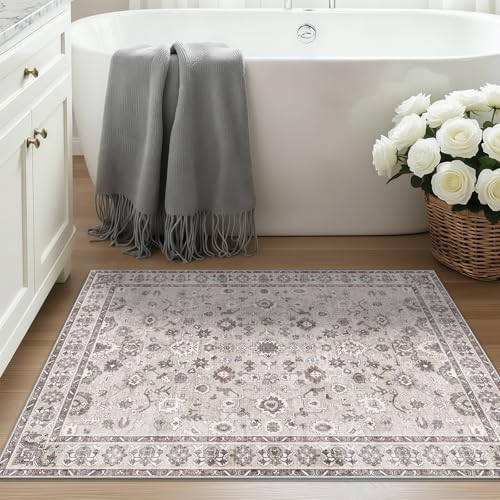 Small 2x3 Washable Rug Soft Low Pile Non Slip Throw Door Mat Beige - Image 3
