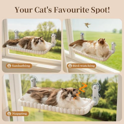 JUNSPOW Cat Window Perch, Foldable Cat Hammock, 4 Suction Cups White+Medium - Image 4