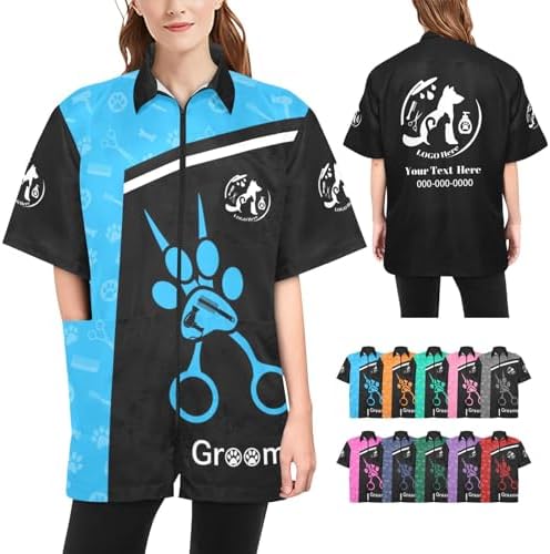 Custom Pet Grooming Smock, Personalized Dog Groomer Jacket by Cowcute