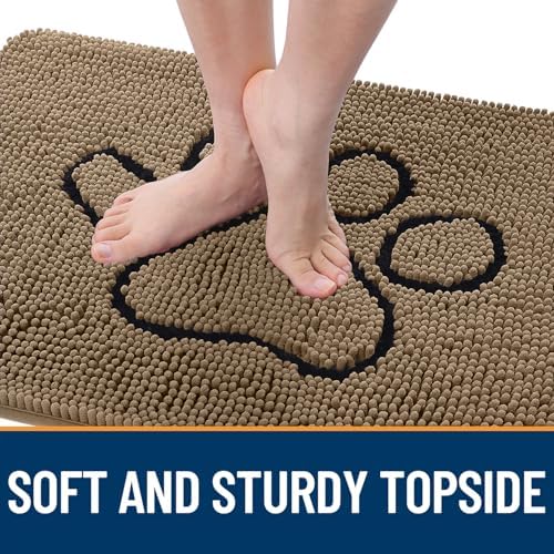 OLANLY Dog Door Mat for Muddy Paws 47x32, Paw Print Design Chenille Mud Mat - Image 4