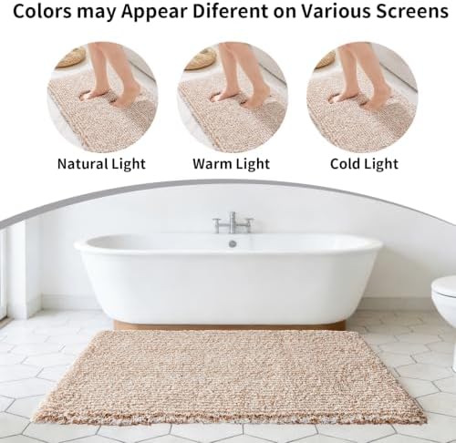 Disolla Beige & White Bathroom Rugs 24x48, Non-Slip Plush Thick Bath Mat - Image 7