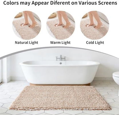 Disolla Beige & White Bathroom Rugs 24x48, Non-Slip Plush Thick Bath Mat - Image 7
