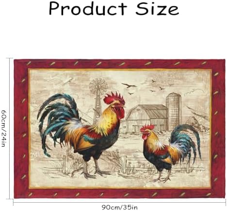 Giwawa Farm Rooster Bath Rug Red Rustic Chicken Bathroom Mat Absorbent Bath - Image 3
