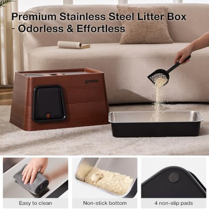 ZOMISIA Stainless Steel Cat Litter Box, Extra Large Covered Litter Box - Image 5