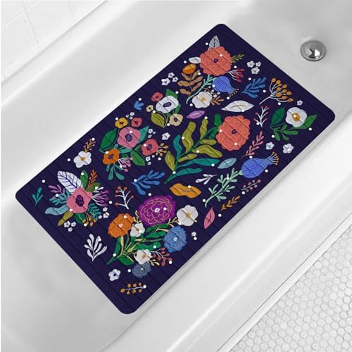 Purple Boho Floral Bathtub Mat Non Slip Abstract Flower Shower Mat Anti Slip by Denifeiya