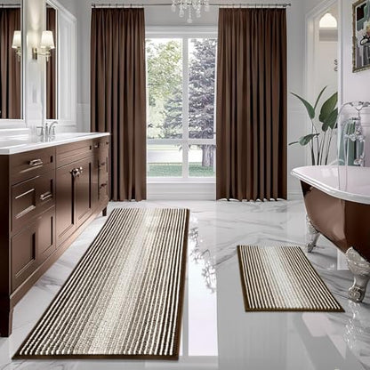 BSICPRO Bathroom Rugs Sets 2 Piece, Non Slip Striped Bath Mats by BSICPRO