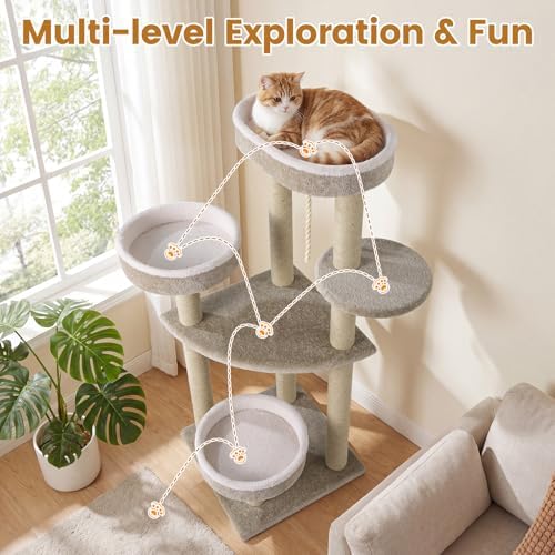 PETSITE 51-inch Modern Cat Tree, 3 Comfy Cat Beds, and Interactive Sisal Rope - Image 4