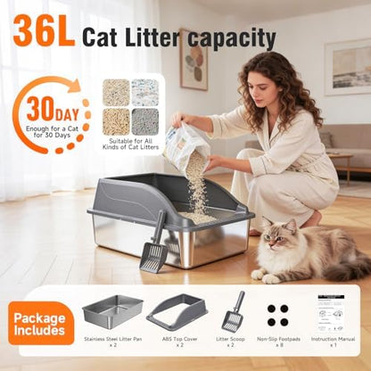 2PACK XL Stainless Steel Litter Box, Dark Grey - Image 7