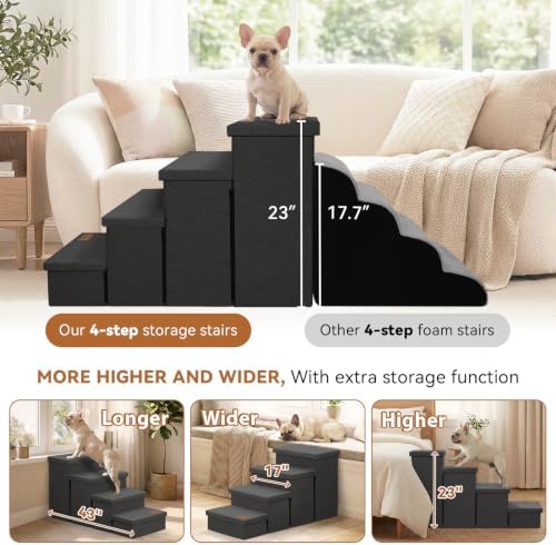 Zerbuger Dog Stairs with Storage, Dark Grey 4 Steps Dog Ramp no Condo - Image 5