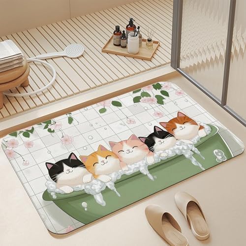 Diatomaceous Bathroom Rugs, Cute Cats Bathroom Decor, Quick Dry Easy to Clean by Unknown