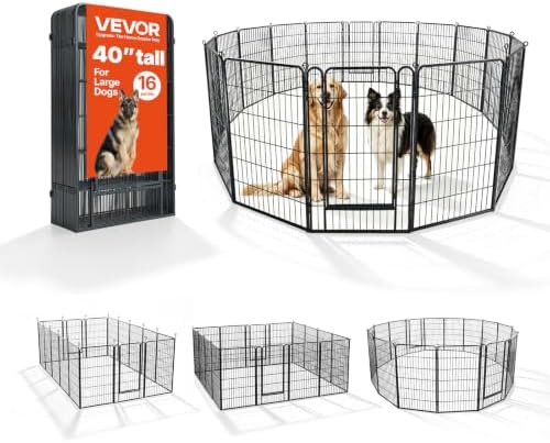 VEVOR Dog Playpen 40 Inch 16 Panels Foldable Metal Exercise Pen Pet Fence by VEVOR