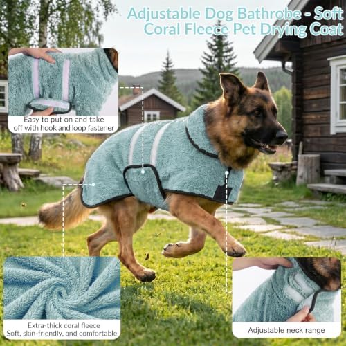 Dog Bathrobe, Super Absorbent for Small to Large Dogs, Light Green S - Image 4