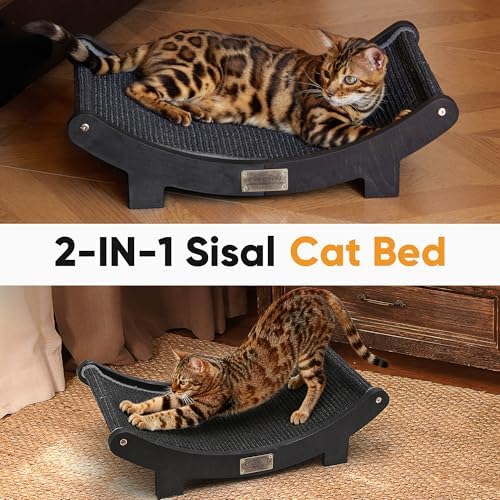 FUKUMARU Sisal Cat Scratcher Bed, Solid Wood Cat Hammock - Image 2