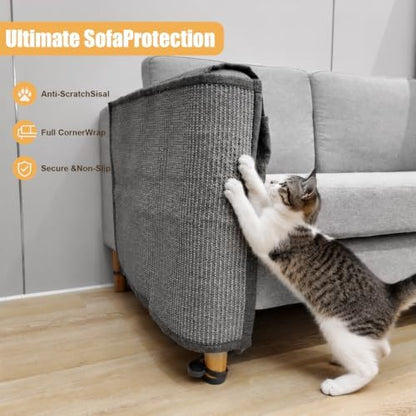 Sisal Couch Protector wStorage Pocket, All Gray Right‑Side - Image 2