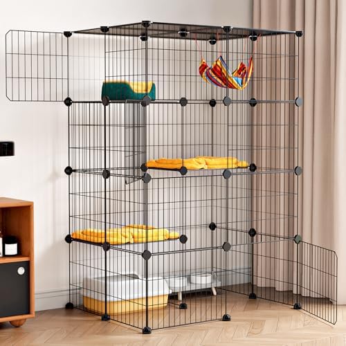 Oneluck 4-Tier Cat Cage for Indoor Cats 47.2-Inch Large Detachable Metal Wire by Oneluck