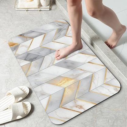 Bathroom Rug Gold Geometric Lines Bath Mat by Unknown