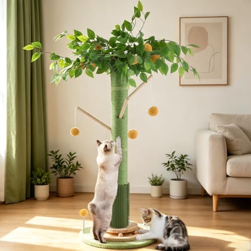 46" Tall Cat Scratching Post, Natural Sisal Cat Tree by Sheripet