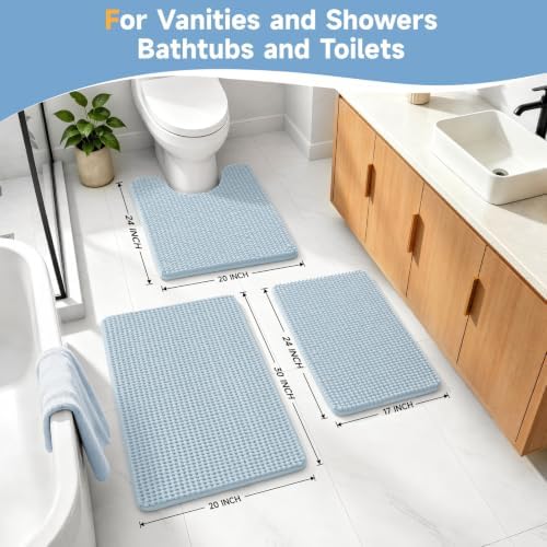 Ophanie Blue Bathroom Rugs Sets 3 Piece, Soft Chenille Bath Mat, Non Slip - Image 4