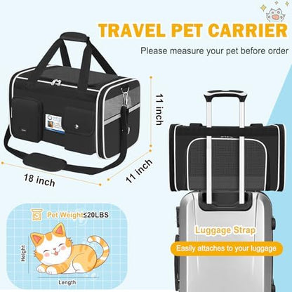 HUANLANG Large Cat Carrier Soft Sided Travel Pet Carrier Airline Approved - Image 5