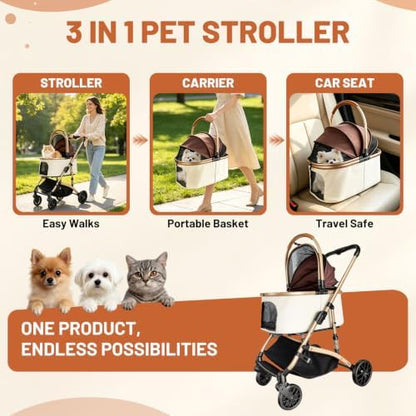 Pet Stroller for Small Medium Dogs and Cats, 3-in-1 Dog Stroller - Image 2