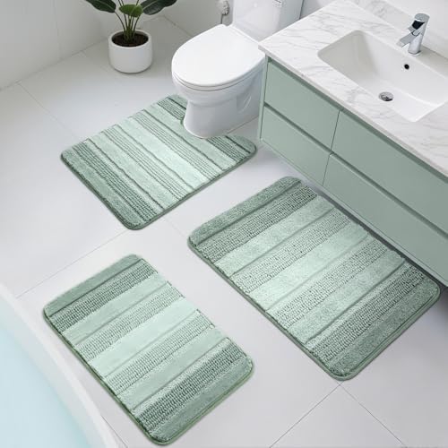 Kmson 3 Pcs Ombre Chenille Bathroom Rugs Set, Non-Slip Ultra Soft Washable by KMSON