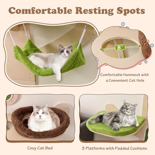 Tangkula Cat Wall Shelves, Wooden Wall Mounted Cat Tree - Image 2