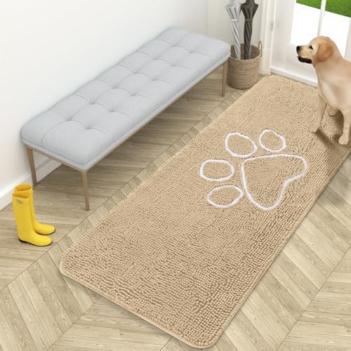 OLANLY Dog Door Mat for Muddy Paws 59x24, Paw Print Design Chenille Mud Mat by OLANLY